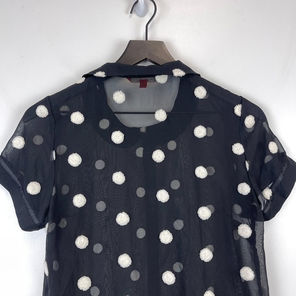ModCloth (S) Polyester Sheer Textured Button Up Shirt Polka Dot Black - Picture 7 of 10